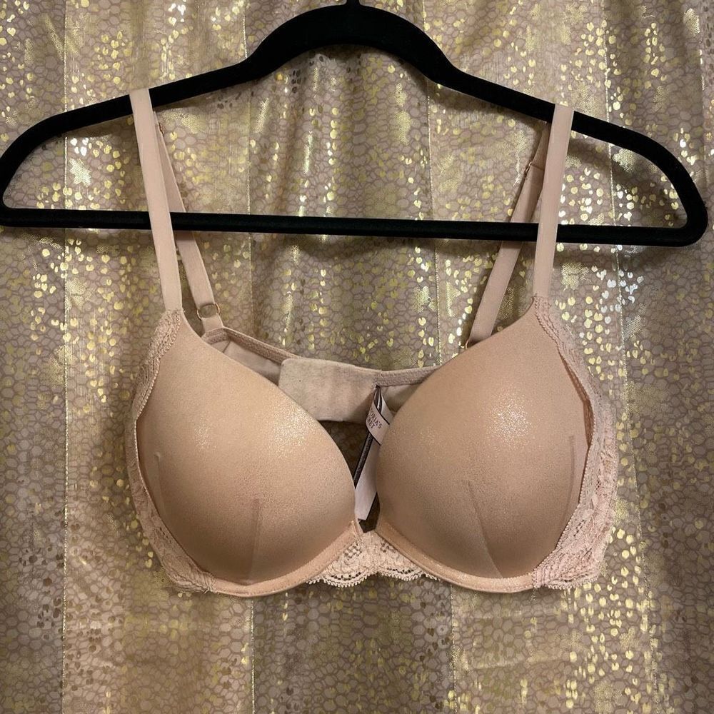 Victorias Secret Dream Angels Light Pink Gold Metallic Push Up Bra 34D
